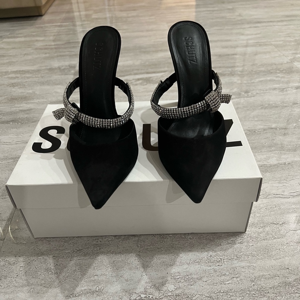 SCHUTZ Black Heels with Rhinestone Embellishment